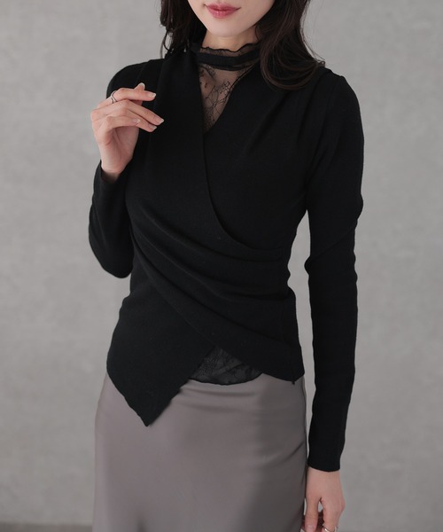Lace Ladies(レースレディース)の「ウール混 レース ドッキング カシュクール トップス(その他トップス・レディース・ブラック/グレイッシュベージュ/ブラウン・FREE)」の8枚目の写真