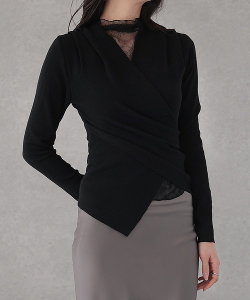 Lace Ladies(レースレディース)の「ウール混 レース ドッキング カシュクール トップス(その他トップス・レディース・ブラック/グレイッシュベージュ/ブラウン・FREE)」の11枚目の写真