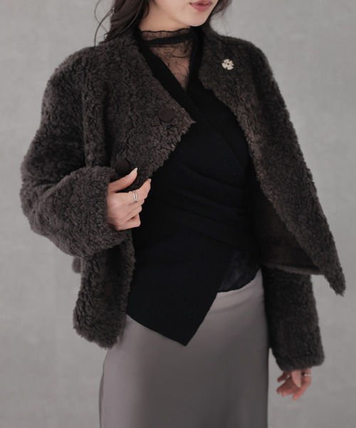 Lace Ladies(レースレディース)の「ウール混 レース ドッキング カシュクール トップス(その他トップス・レディース・ブラック/グレイッシュベージュ/ブラウン・FREE)」の9枚目の写真