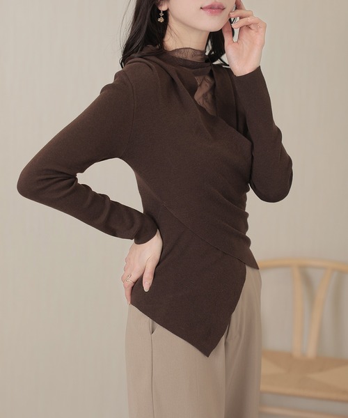Lace Ladies(レースレディース)の「ウール混 レース ドッキング カシュクール トップス(その他トップス・レディース・ブラック/グレイッシュベージュ/ブラウン・FREE)」の14枚目の写真