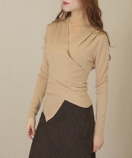 Lace Ladies(レースレディース)の「ウール混 レース ドッキング カシュクール トップス(その他トップス・レディース・ブラック/グレイッシュベージュ/ブラウン・FREE)」の13枚目の写真