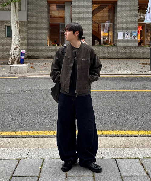 P.IN.O(ピインオ)の「グランジレザーバイカージャケット - チャコール(ライダースジャケット・メンズ・その他・MEDIUM/LARGE)」の2枚目の写真