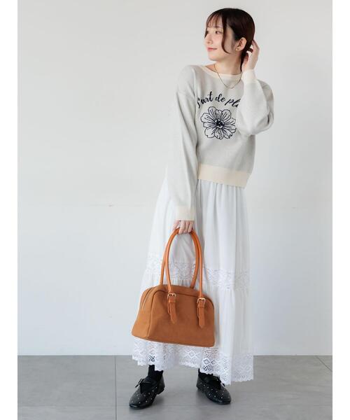 Te chichi TERRASSE（テチチテラス）の「フラワーモチーフロゴニット（ニット/セーター・レディース・オフホワイト/ブラック/ベージュ/ピンク・F）」の21枚目の写真