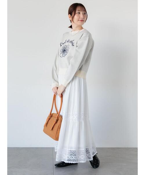 Te chichi TERRASSE（テチチテラス）の「フラワーモチーフロゴニット（ニット/セーター・レディース・オフホワイト/ブラック/ベージュ/ピンク・F）」の22枚目の写真