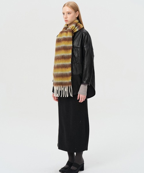 セール】【SANSeLF】 グラデーションボーダーフリンジマフラー