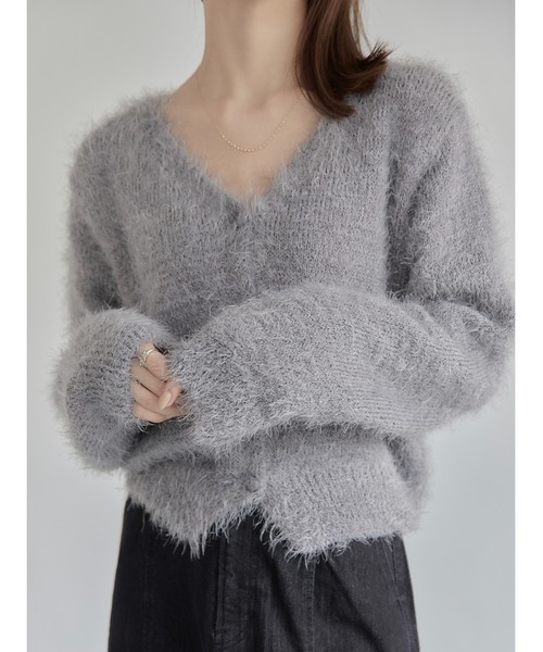 シャギーニットカーディガン / グレー（ニット/セーター）｜amel