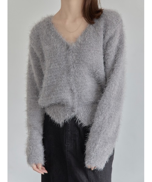シャギーニットカーディガン / グレー（ニット/セーター）｜amel