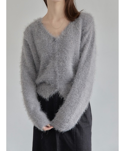 シャギーニットカーディガン / グレー（ニット/セーター）｜amel