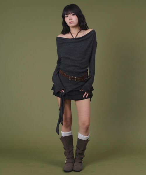 dispark(ディスパーク)の「DISPARK/イレヘムデザイントップ(ニット/セーター・レディース・チャコールグレー/ベージュ・FREE)」の3枚目の写真