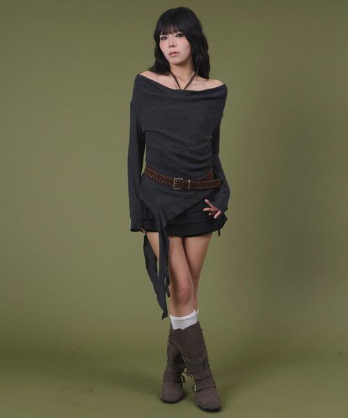 dispark(ディスパーク)の「DISPARK/イレヘムデザイントップ(ニット/セーター・レディース・チャコールグレー/ベージュ・FREE)」の7枚目の写真