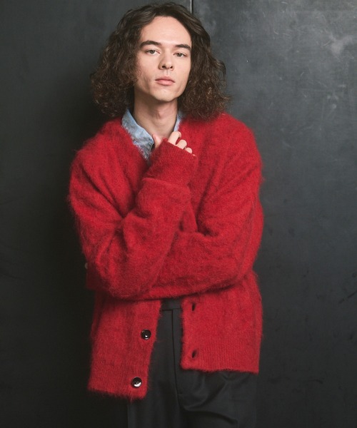 UNISEX》Prime-Over Shaggy Knit Y-neck Cardigan/プライムオーバー