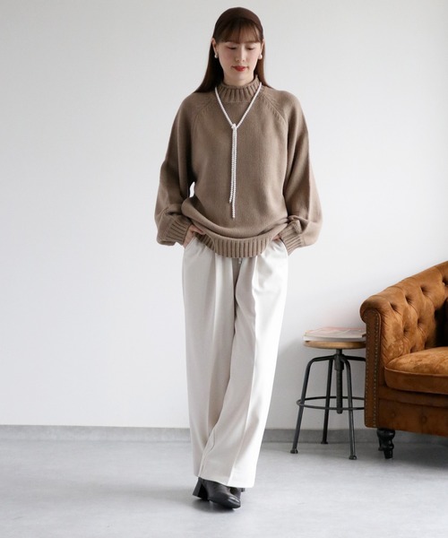 cepo（セポ）の「カシミアタッチハイネックニット〈ウォッシャブル〉（ニット/セーター・レディース・ミント/ダークブラウン/ベージュ・M）」の4枚目の写真