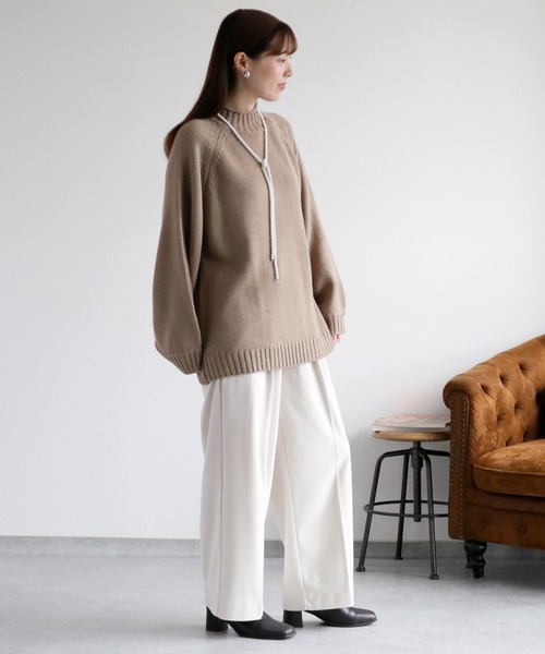 cepo（セポ）の「カシミアタッチハイネックニット〈ウォッシャブル〉（ニット/セーター・レディース・ミント/ダークブラウン/ベージュ・M）」の5枚目の写真