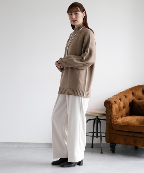 cepo（セポ）の「カシミアタッチハイネックニット〈ウォッシャブル〉（ニット/セーター・レディース・ミント/ダークブラウン/ベージュ・M）」の7枚目の写真