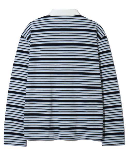 BASEMOMENT（ベースモーメント）の「ストライプラグビーTシャツスカイブルー（ポロシャツ・レディース・その他・MEDIUM/LARGE）」の2枚目の写真