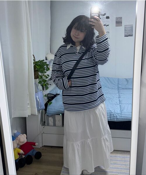 BASEMOMENT（ベースモーメント）の「ストライプラグビーTシャツスカイブルー（ポロシャツ・レディース・その他・MEDIUM/LARGE）」の7枚目の写真