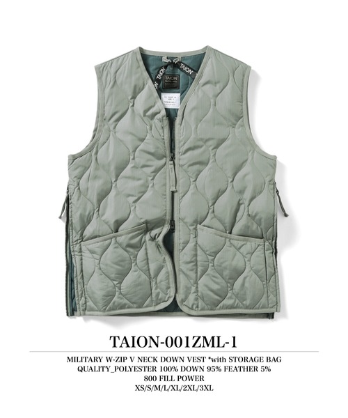 TAION（タイオン）の「【TAION(タイオン)】〈ユニセックス〉ミリタリー Vネックジップ ダウンベスト（ダウンベスト・メンズ・ブラック/ダークネイビー/チャコールグレー/ダークグリーン系5/ダークオリーブ/ブラウン系その他5/オリーブ/チョコ・L/M/S/XS/2XL/XL）」の7枚目の写真