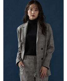 My wardrobe トラッドチェック ダブルジャケット グレー/ネイビー(M.グレー)