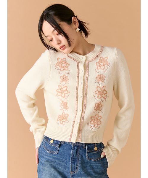 LILY BROWN(リリーブラウン)の「フラワーモチーフカーディガン(カーディガン/ボレロ・レディース・ネイビー/ブルー/アイボリー・F)」の5枚目の写真