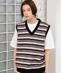 CAMEL WORK（キャメルワーク）の「ストライプニットベスト（ブラック）（ベスト）」