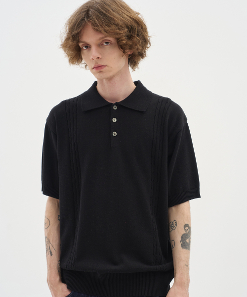 BLOND9（ブロンドナイン）の「ソフトケーブルカラー半袖ニット_ブラック（ニット/セーター・メンズ・その他・MEDIUM/LARGE/X-LARGE）」の2枚目の写真