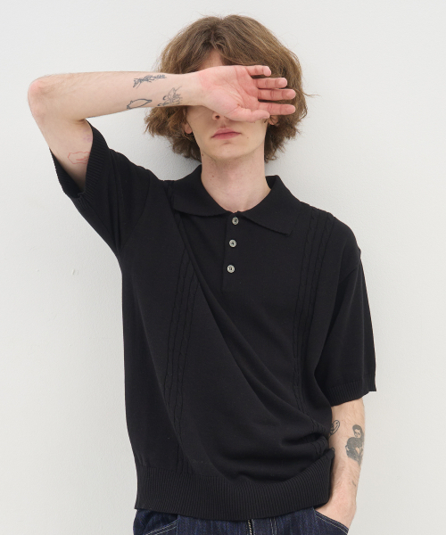 BLOND9（ブロンドナイン）の「ソフトケーブルカラー半袖ニット_ブラック（ニット/セーター・メンズ・その他・MEDIUM/LARGE/X-LARGE）」の3枚目の写真