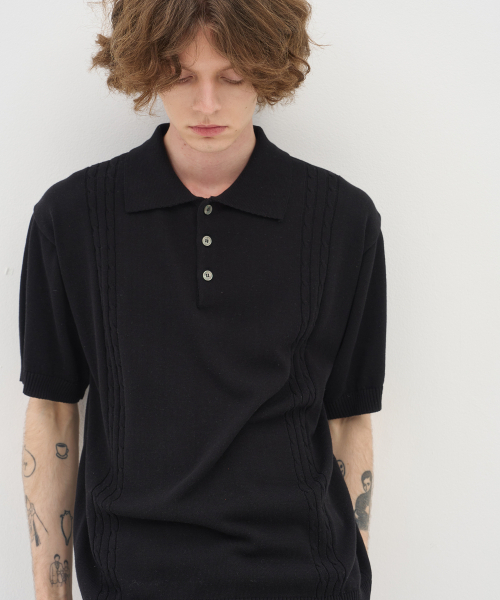 BLOND9（ブロンドナイン）の「ソフトケーブルカラー半袖ニット_ブラック（ニット/セーター・メンズ・その他・MEDIUM/LARGE/X-LARGE）」の4枚目の写真