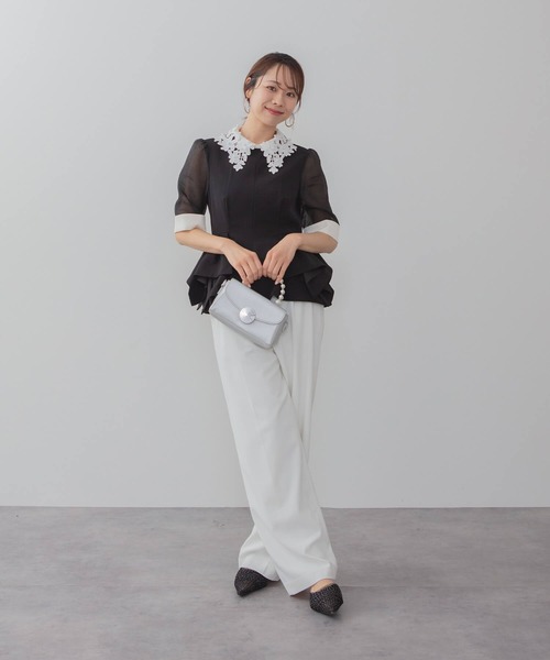 Leja（レジャ）の「【LEJA】レースカラーペプラムブラウスパンツ