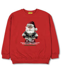 サンタ人形オーバーサイズスウェットクリスマスTシャツ[裏毛]レッド