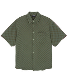 TONSIL（トンスル）の「チェックボードリネンライク半袖シャツカーキ（シャツ/ブラウス）」