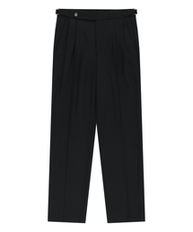 Wool Gabardine adjust Double-Pleated relaxed Trouser (Black)