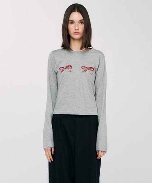 TWENTY FOUR T（トゥエンティフォーティ）の「パリボンTシャツグレー（Tシャツ/カットソー・レディース・その他・FREE）」の2枚目の写真