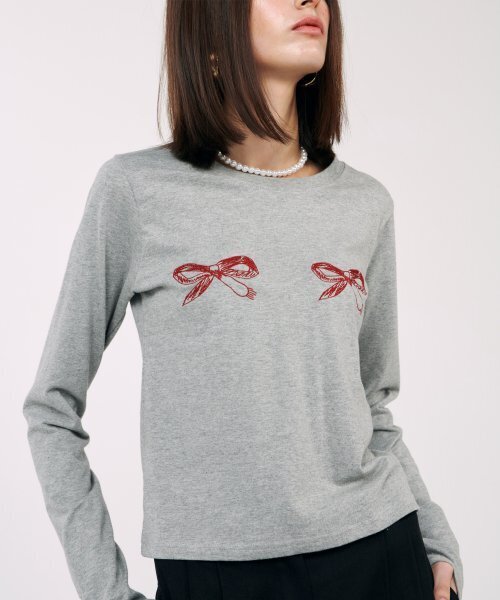 TWENTY FOUR T（トゥエンティフォーティ）の「パリボンTシャツグレー（Tシャツ/カットソー・レディース・その他・FREE）」の4枚目の写真