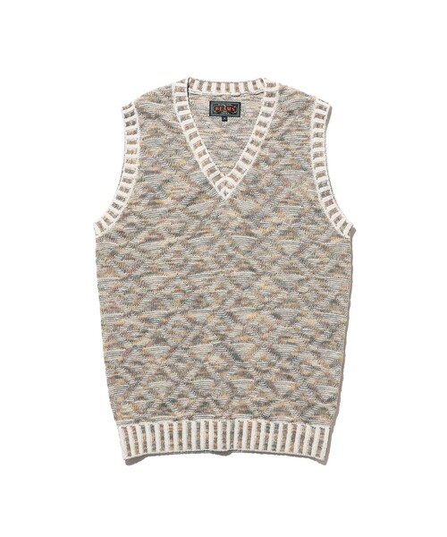 BEAMS PLUS（ビームスプラス）の「V-Neck Vest "KASURI" Jacquard（ニット/セーター・メンズ・イエロー/ベージュ/ネイビー・X-LARGE/LARGE/MEDIUM/SMALL）」の4枚目の写真