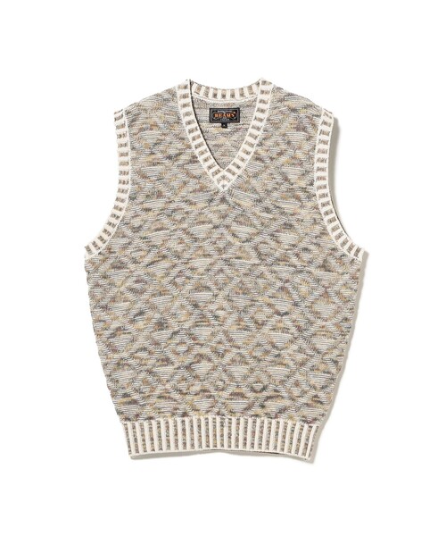 BEAMS PLUS（ビームスプラス）の「V-Neck Vest "KASURI" Jacquard（ニット/セーター・メンズ・イエロー/ベージュ/ネイビー・X-LARGE/LARGE/MEDIUM/SMALL）」の8枚目の写真