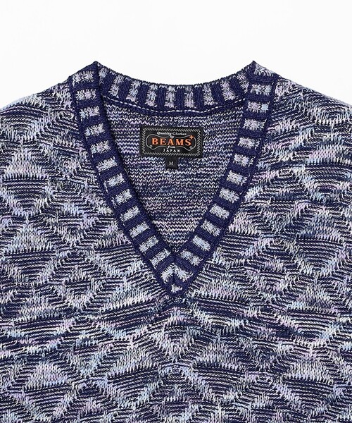 BEAMS PLUS（ビームスプラス）の「V-Neck Vest "KASURI" Jacquard（ニット/セーター・メンズ・イエロー/ベージュ/ネイビー・X-LARGE/LARGE/MEDIUM/SMALL）」の20枚目の写真