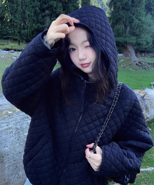 LAC-VERT（ラック・ヴェール）の「キルティングフーディーブルゾン（ブルゾン・レディース・ブラック/ブルー/オフホワイト・FREE）」の9枚目の写真