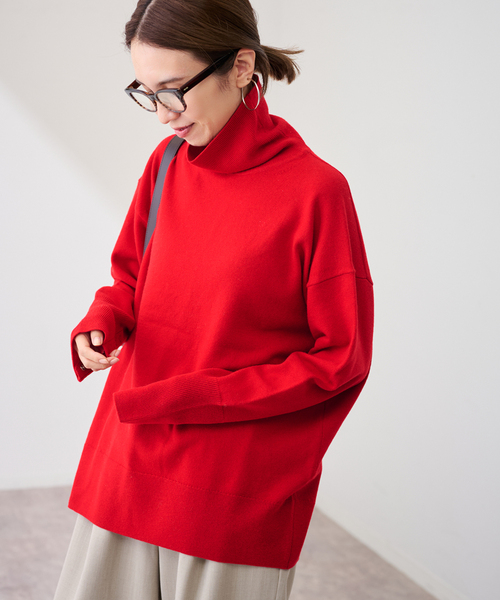 FRAMeWORK（フレームワーク）の「≪追加≫ハトメ付き天竺タートルネック（ニット/セーター・レディース・ブラック/チャコールグレー/レッド・FREE）」の3枚目の写真