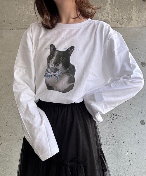 etta(エタ)の「ビッグキャットロンT/長袖Tシャツ(Tシャツ/カットソー・レディース・ホワイト・LARGE/MEDIUM)」の1枚目の写真