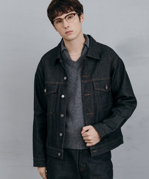 LURAKU（ルラク）の「【LURAKU】Rigid Denim Jacket / リジットデニムジャケット｜SETUP対応（デニムジャケット・メンズ・ブラック・S/M/L）」の4枚目の写真