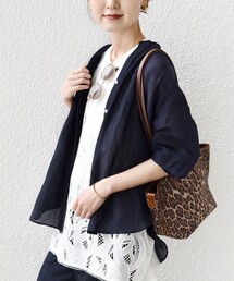 〈手洗い可能〉IMPERIAL LINEN 混 バンドカラー スキッパー シャツ