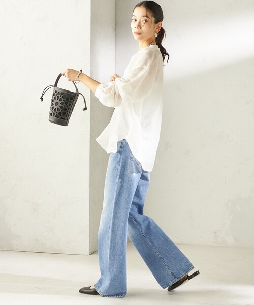 SHIPS（シップス）の「【実力派ベーシック】〈手洗い可能〉IMPERIAL LINEN 混 バンドカラー スキッパー シャツ（シャツ/ブラウス・レディース・ネイビー/ミント/オフホワイト/ブラウン・ONE SIZE）」の6枚目の写真
