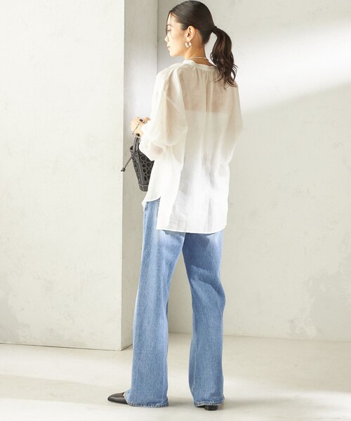 SHIPS（シップス）の「【実力派ベーシック】〈手洗い可能〉IMPERIAL LINEN 混 バンドカラー スキッパー シャツ（シャツ/ブラウス・レディース・ネイビー/ミント/オフホワイト/ブラウン・ONE SIZE）」の7枚目の写真