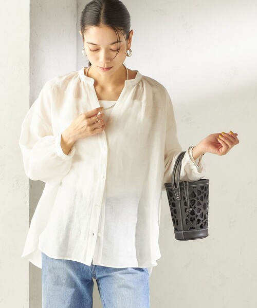 SHIPS（シップス）の「【実力派ベーシック】〈手洗い可能〉IMPERIAL LINEN 混 バンドカラー スキッパー シャツ（シャツ/ブラウス・レディース・ネイビー/ミント/オフホワイト/ブラウン・ONE SIZE）」の8枚目の写真