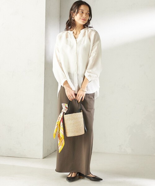 SHIPS（シップス）の「【実力派ベーシック】〈手洗い可能〉IMPERIAL LINEN 混 バンドカラー スキッパー シャツ（シャツ/ブラウス・レディース・ネイビー/ミント/オフホワイト/ブラウン・ONE SIZE）」の9枚目の写真