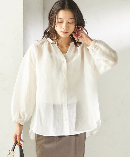 SHIPS（シップス）の「【実力派ベーシック】〈手洗い可能〉IMPERIAL LINEN 混 バンドカラー スキッパー シャツ（シャツ/ブラウス・レディース・ネイビー/ミント/オフホワイト/ブラウン・ONE SIZE）」の10枚目の写真