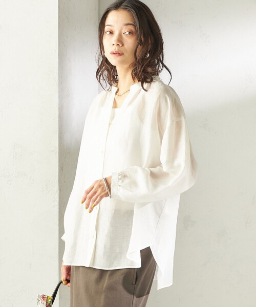 SHIPS（シップス）の「【実力派ベーシック】〈手洗い可能〉IMPERIAL LINEN 混 バンドカラー スキッパー シャツ（シャツ/ブラウス・レディース・ネイビー/ミント/オフホワイト/ブラウン・ONE SIZE）」の11枚目の写真