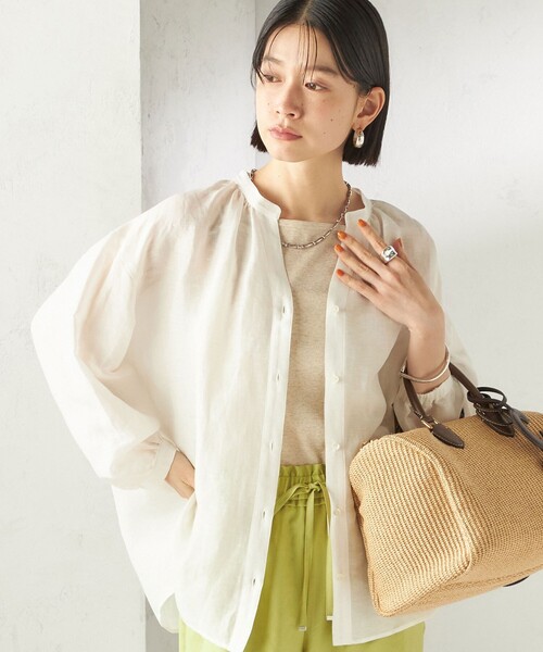 SHIPS（シップス）の「【実力派ベーシック】〈手洗い可能〉IMPERIAL LINEN 混 バンドカラー スキッパー シャツ（シャツ/ブラウス・レディース・ネイビー/ミント/オフホワイト/ブラウン・ONE SIZE）」の18枚目の写真