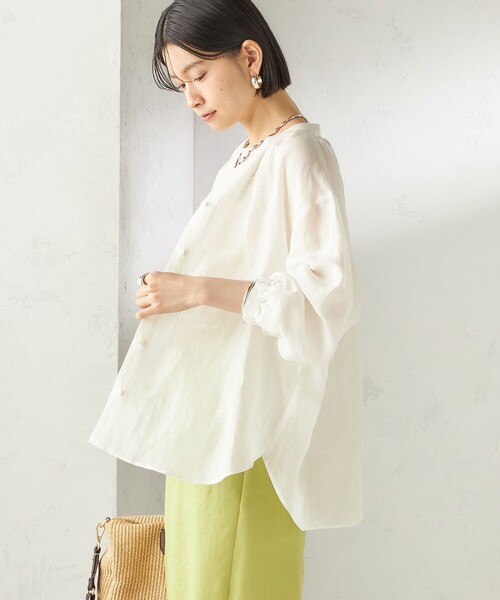 SHIPS（シップス）の「【実力派ベーシック】〈手洗い可能〉IMPERIAL LINEN 混 バンドカラー スキッパー シャツ（シャツ/ブラウス・レディース・ネイビー/ミント/オフホワイト/ブラウン・ONE SIZE）」の19枚目の写真