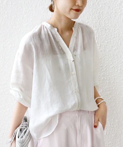 SHIPS（シップス）の「【実力派ベーシック】〈手洗い可能〉IMPERIAL LINEN 混 バンドカラー スキッパー シャツ（シャツ/ブラウス・レディース・ネイビー/ミント/オフホワイト/ブラウン・ONE SIZE）」の22枚目の写真